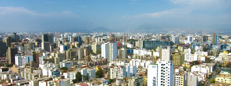 An aerial view of a modern city skyline
